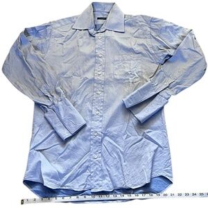 Burberry London Shirt Men 15 1/2 Regular Blue Button Up Long Sleeve Chevron